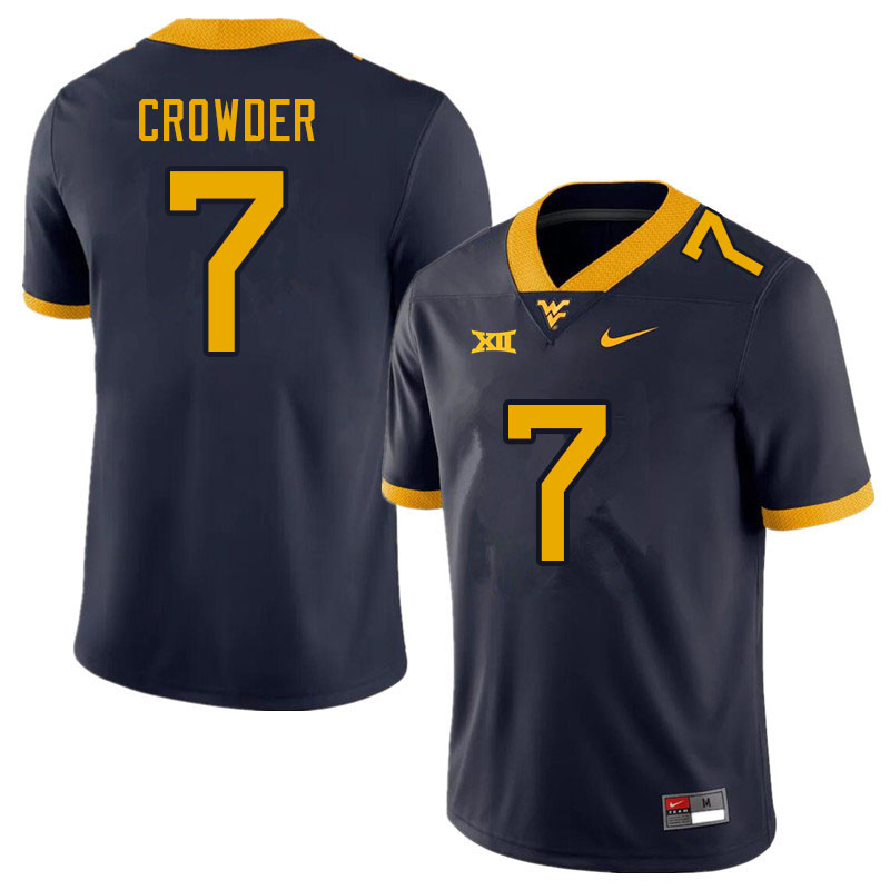 NCAA Men's Will Crowder West Virginia Mountaineers Navy #7 Nike Stitched Football College Authentic Jersey UV23E34IZ